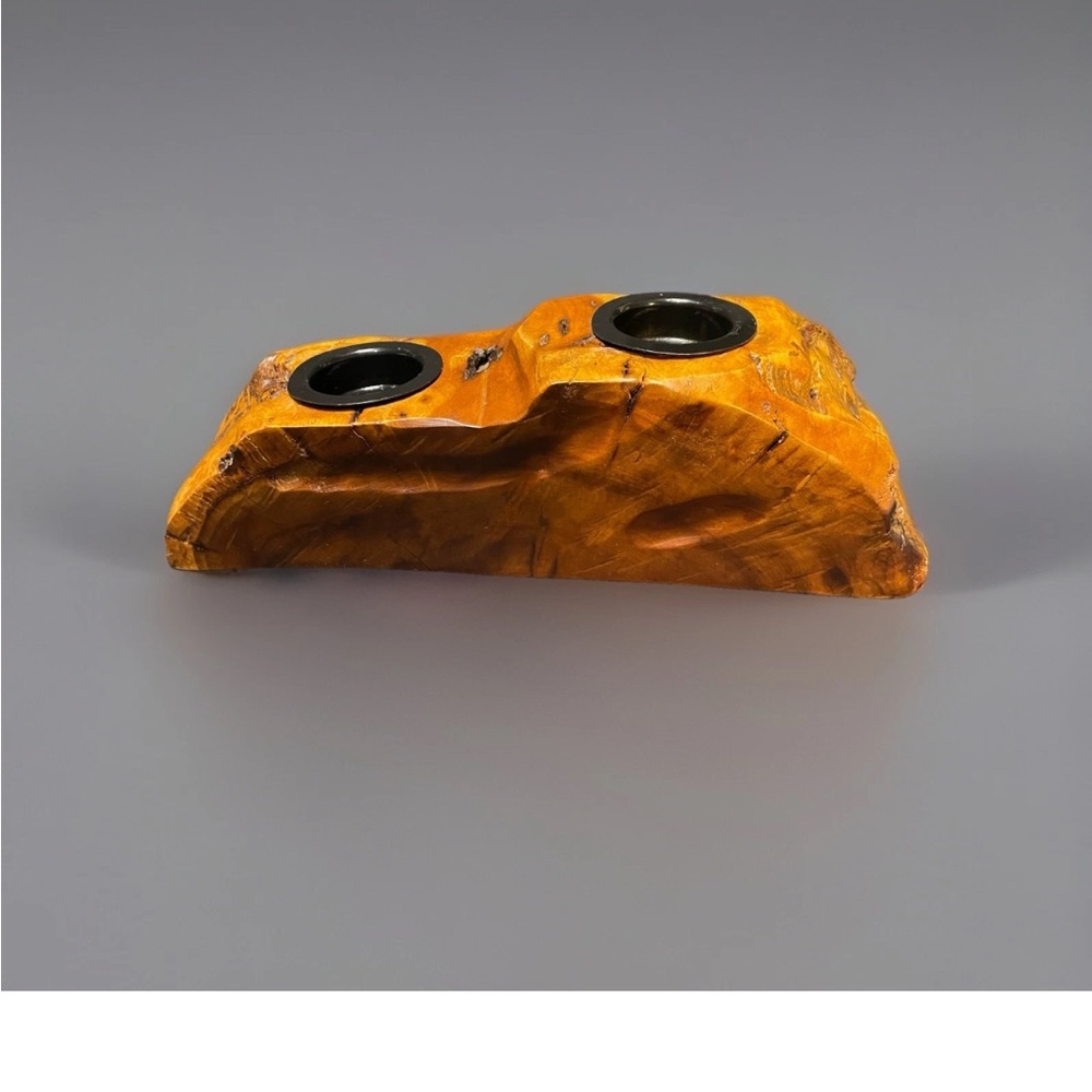 Rustic Live Edge Handcrafted from Burl Wood Candle Holder 10inWx3.5inH - Picture 2 of 6